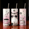 Kawaii Cat Tumbler – Pink Coffee & Books Cup with Straw (20oz Skinny