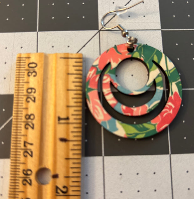 Preppy Floral Wooden Earrings | 1.5” Sublimated Ink Lightweight Dangles | Handmade Boho Jewelry