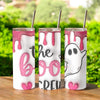 Sip in spooky style! The Boo Crew ghost tumbler features a pink drip design, 20oz insulated size, and comes with straw & lid – perfect for Halloween