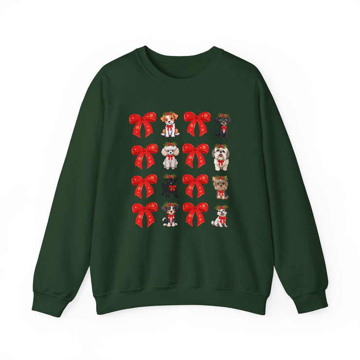 Christmas Bows and Dogs Unisex Sweatshirt, Holiday Crewneck Jumper, Festive Puppy Pullover, Cute Winter Sweater, Xmas Bowtie Pet Top