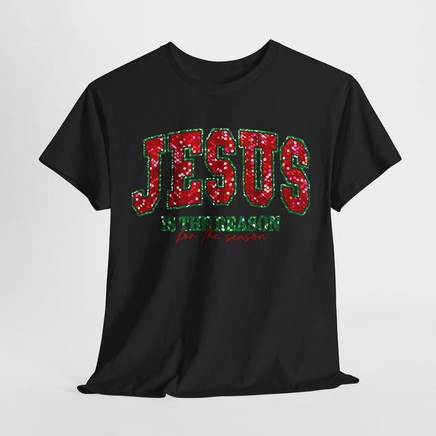 Christian Christmas Shirt, Religious Holiday Tee, Jesus Glitter Design Top, Unisex Cotton T-Shirt, Seasonal Graphic Tee, Faith Gift Shirt