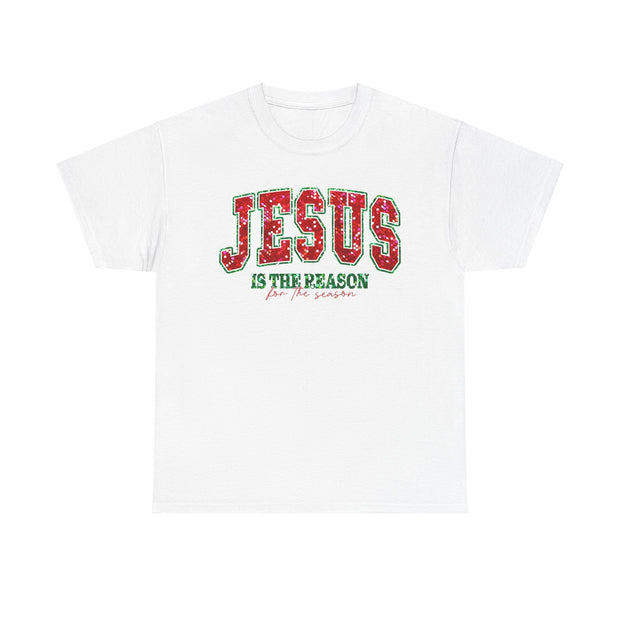 Christian Christmas Shirt, Religious Holiday Tee, Jesus Glitter Design Top, Unisex Cotton T-Shirt, Seasonal Graphic Tee, Faith Gift Shirt