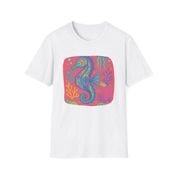 Colorful Seahorse Unisex Softstyle T-Shirt - Vibrant Ocean-Inspired Design
