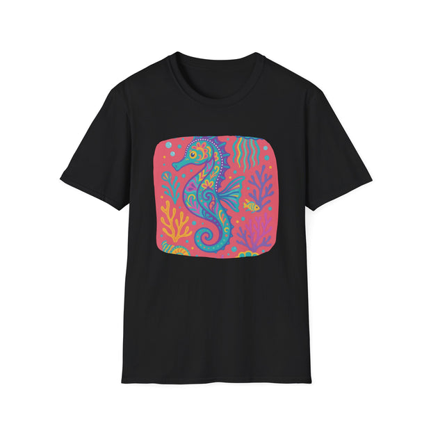 Colorful Seahorse Unisex Softstyle T-Shirt - Vibrant Ocean-Inspired Design