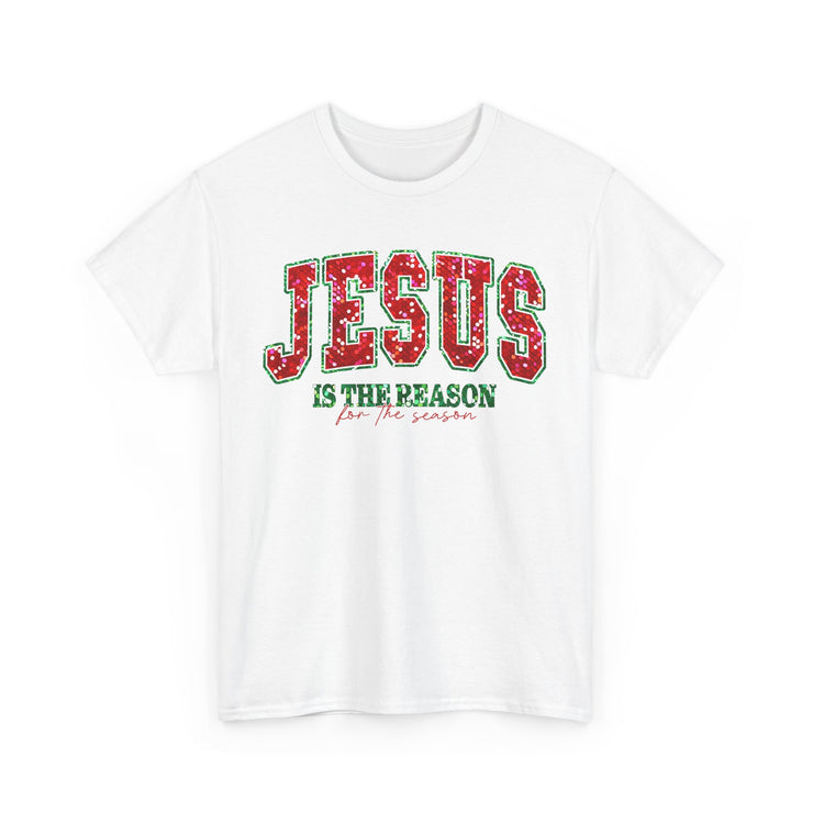 Christian Christmas Shirt, Religious Holiday Tee, Jesus Glitter Design Top, Unisex Cotton T-Shirt, Seasonal Graphic Tee, Faith Gift Shirt