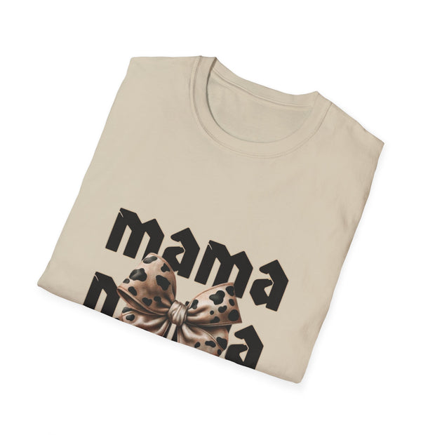 Mama Leopard Bow Unisex Softstyle T-Shirt - Perfect for Moms on Special Occasions!