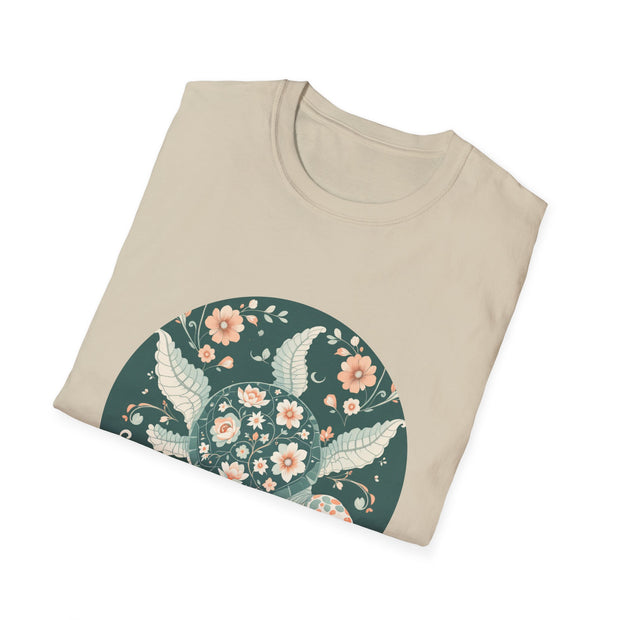 Floral Turtle Unisex Softstyle T-Shirt - Eco-Friendly Nature Apparel