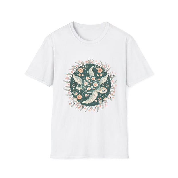 Floral Turtle Unisex Softstyle T-Shirt - Nature-Inspired Graphic Tee for Eco-Lovers
