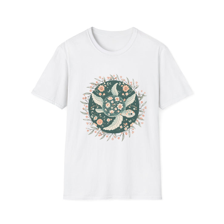 Floral Turtle Unisex Softstyle T-Shirt - Nature-Inspired Graphic Tee for Eco-Lovers