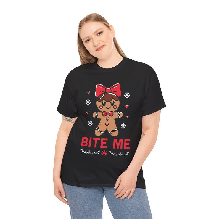 Gingerbread Girl Bite Me T-Shirt, Christmas Shirt, Holiday Tee, Funny Graphic Top, Festive Apparel