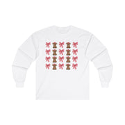 Christmas Cow with Bow Unisex Long Sleeve Tee, Holiday Festive Shirt, Winter Xmas Top, Red Green Bow Long Sleeve Shirt, Cute Holiday Tee