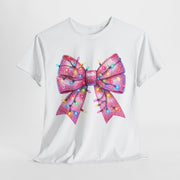 Christmas Bow Tee Shirt, Holiday Lights Design, Festive Cotton Tshirt, Xmas Gift, Cute Pink Tee, Unisex Top, Christmas Apparel, Holiday