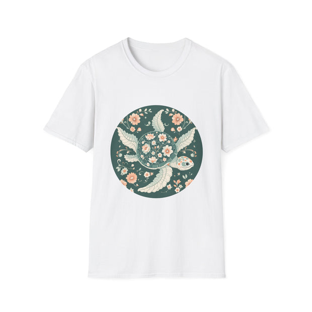 Floral Turtle Unisex Softstyle T-Shirt - Eco-Friendly Nature Apparel