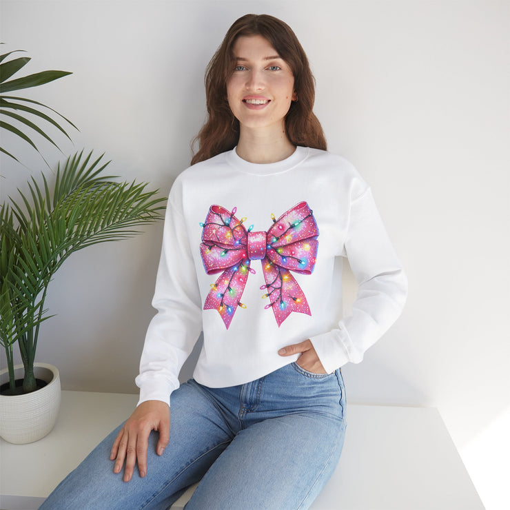 Glittery Christmas Bow Sweatshirt, Holiday Crewneck Jumper, Festive Xmas Pullover, Sparkly Winter Sweater, Unisex Glitter Top