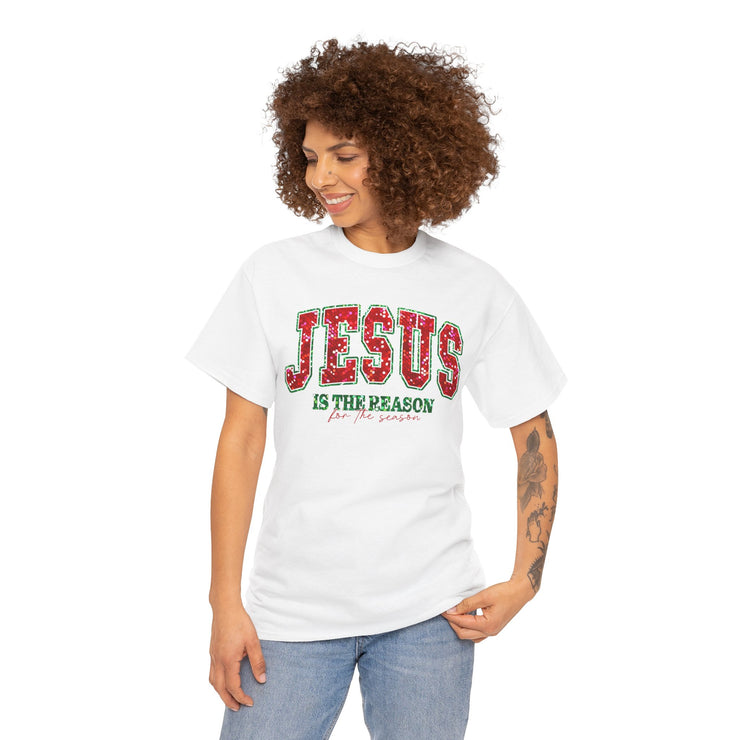 Christian Christmas Shirt, Religious Holiday Tee, Jesus Glitter Design Top, Unisex Cotton T-Shirt, Seasonal Graphic Tee, Faith Gift Shirt