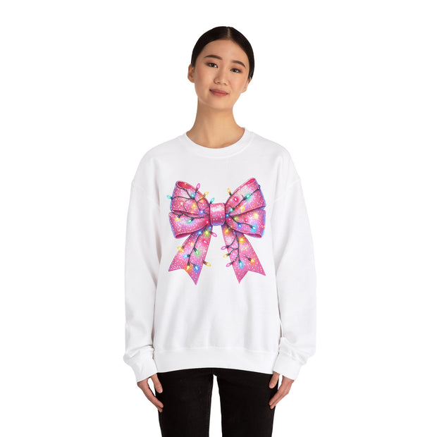 Glittery Christmas Bow Sweatshirt, Holiday Crewneck Jumper, Festive Xmas Pullover, Sparkly Winter Sweater, Unisex Glitter Top