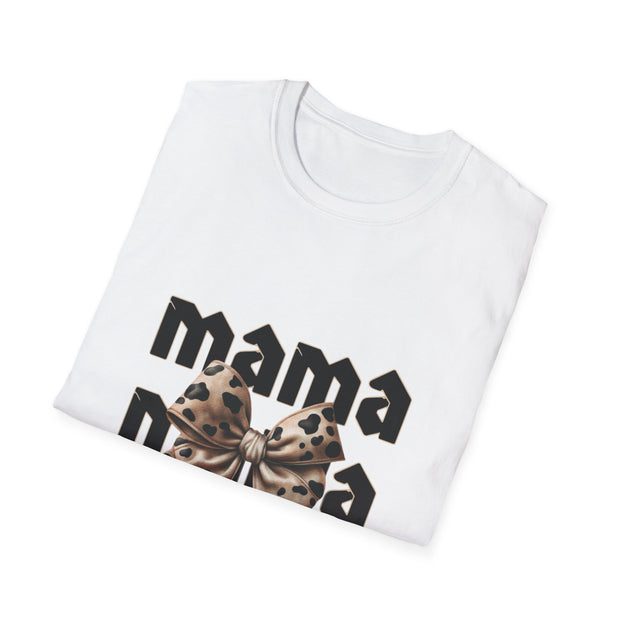 Mama Leopard Bow Unisex Softstyle T-Shirt - Perfect for Moms on Special Occasions!