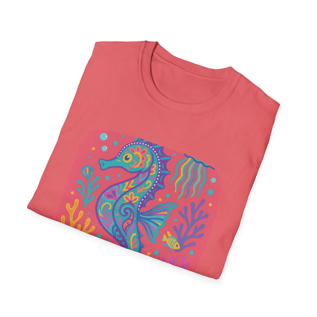 Colorful Seahorse Unisex Softstyle T-Shirt - Vibrant Ocean-Inspired Design