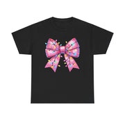 Christmas Bow Tee Shirt, Holiday Lights Design, Festive Cotton Tshirt, Xmas Gift, Cute Pink Tee, Unisex Top, Christmas Apparel, Holiday