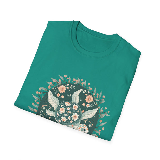 Floral Turtle Unisex Softstyle T-Shirt - Nature-Inspired Graphic Tee for Eco-Lovers
