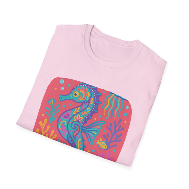 Colorful Seahorse Unisex Softstyle T-Shirt - Vibrant Ocean-Inspired Design