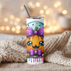 Kawaii Pumpkin Halloween Tumbler – Cute Fall Cup with Purple Bows & Straw (20oz Skinny