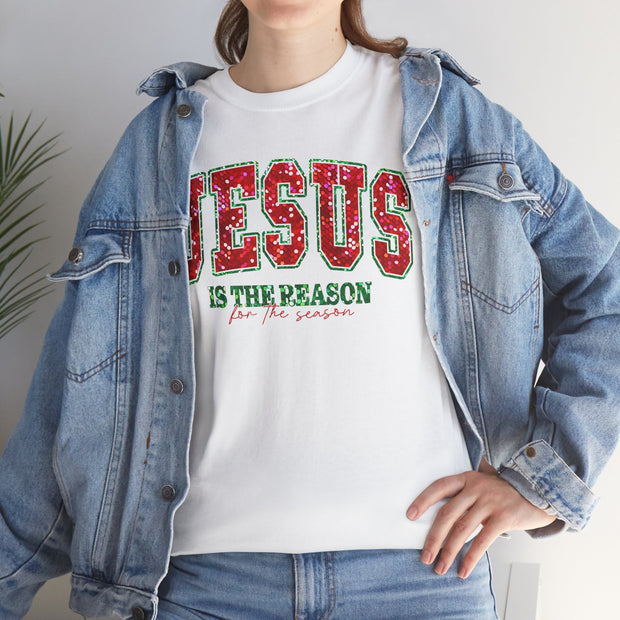 Christian Christmas Shirt, Religious Holiday Tee, Jesus Glitter Design Top, Unisex Cotton T-Shirt, Seasonal Graphic Tee, Faith Gift Shirt