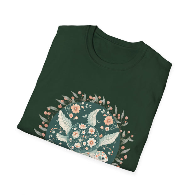 Floral Turtle Unisex Softstyle T-Shirt - Nature-Inspired Graphic Tee for Eco-Lovers