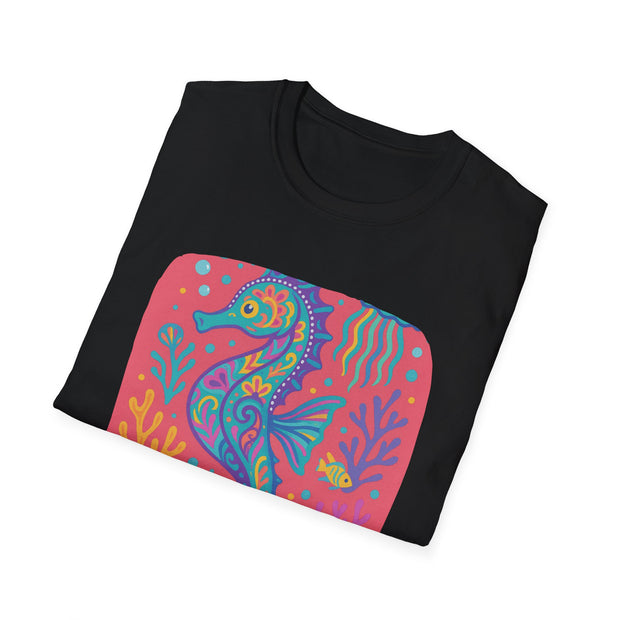 Colorful Seahorse Unisex Softstyle T-Shirt - Vibrant Ocean-Inspired Design