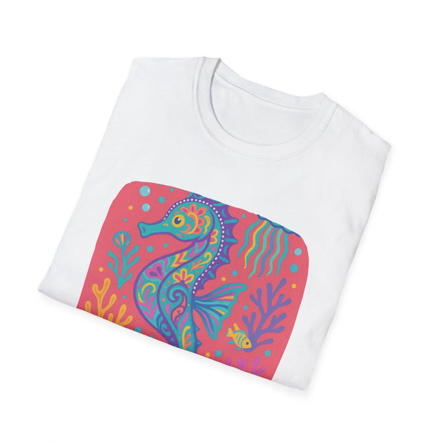 Colorful Seahorse Unisex Softstyle T-Shirt - Vibrant Ocean-Inspired Design