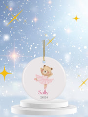 Ballerina Bear Ceramic Ornament, Personalized Christmas Tree Decoration, Holiday Gift, Ballet Lover, Keepsake Ornament, Custom Name