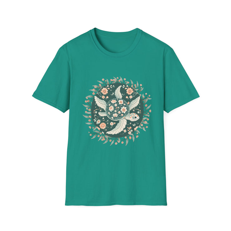Floral Turtle Unisex Softstyle T-Shirt - Nature-Inspired Graphic Tee for Eco-Lovers