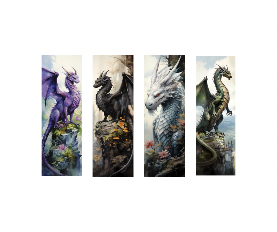 Watercolor Dragon Bookmark set Green theme