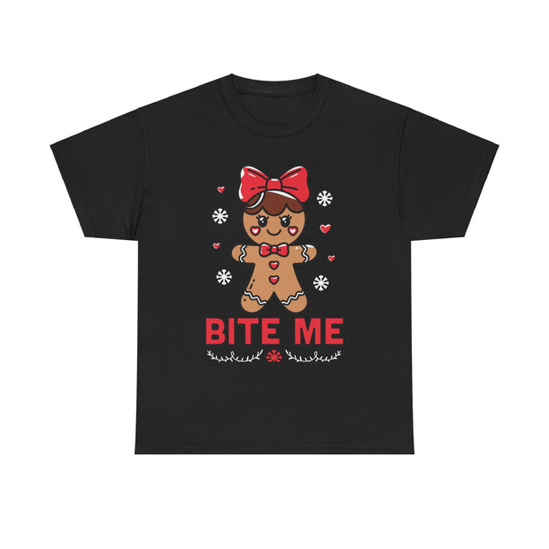 Gingerbread Girl Bite Me T-Shirt, Christmas Shirt, Holiday Tee, Funny Graphic Top, Festive Apparel