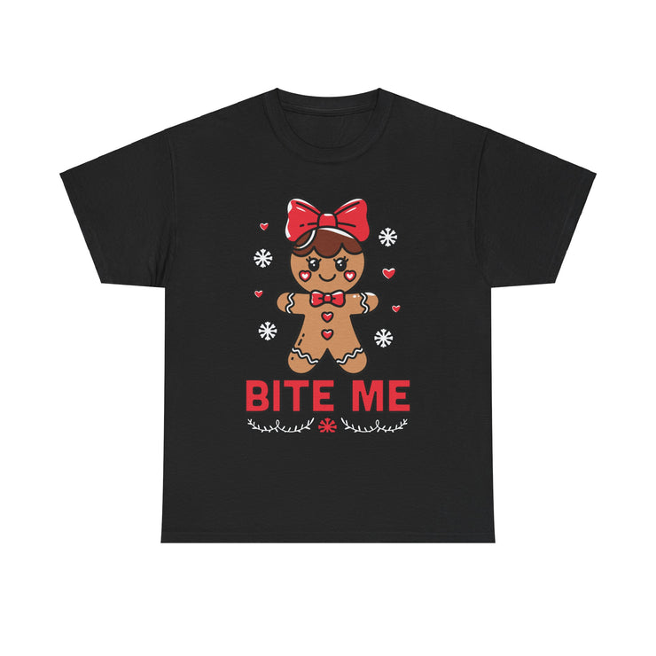 Gingerbread Girl Bite Me T-Shirt, Christmas Shirt, Holiday Tee, Funny Graphic Top, Festive Apparel