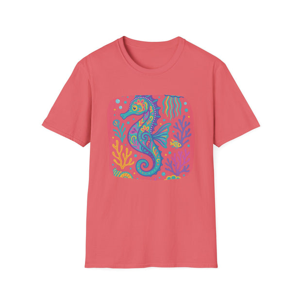 Colorful Seahorse Unisex Softstyle T-Shirt - Vibrant Ocean-Inspired Design