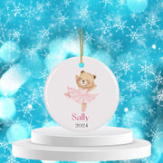 Ballerina Bear Ceramic Ornament, Personalized Christmas Tree Decoration, Holiday Gift, Ballet Lover, Keepsake Ornament, Custom Name