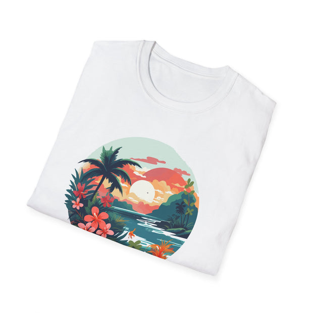 Tropical Sunset Unisex Softstyle T-Shirt - Perfect for Beach Lovers