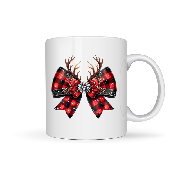 Red Plaid Bow Ceramic Mug Christmas Theme Mug