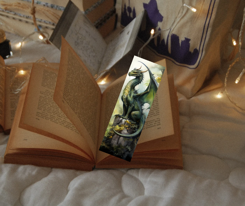 Watercolor Dragon Bookmark set Green theme