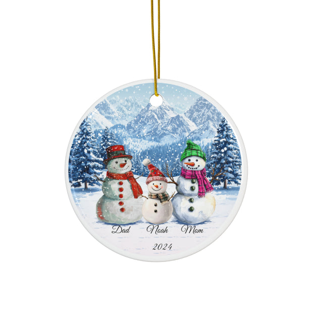 Ceramic Ornament, Snowman Family Personalized Christmas Tree Decoration, Holiday Gift, Xmas Decor, Festive Ornament, Winter Home Decor