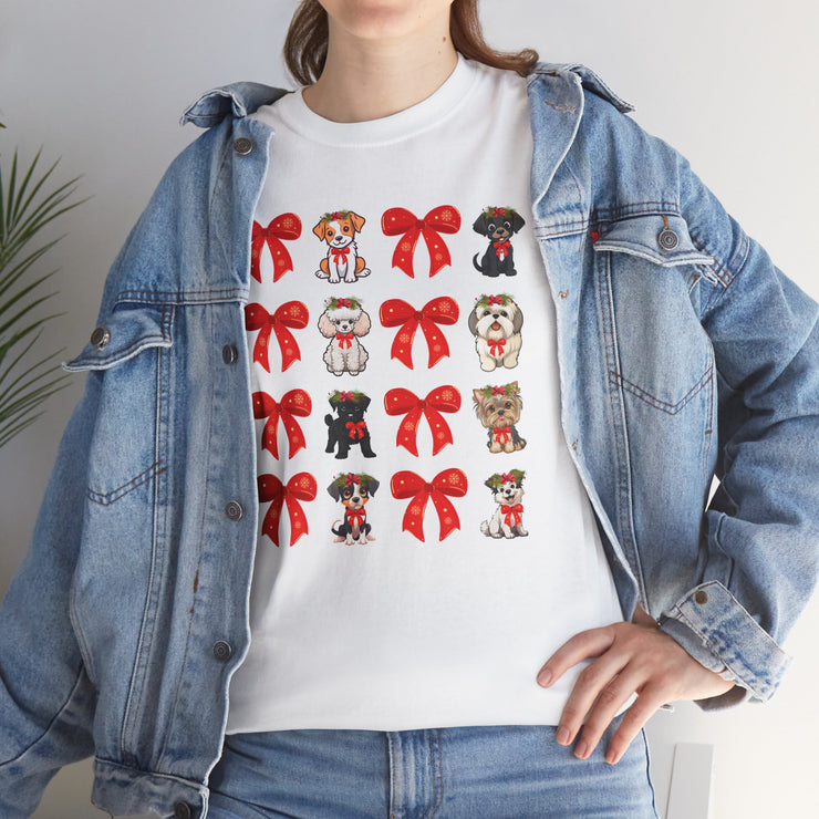 Christmas Bows and Dogs Unisex Tee, Holiday Dog Lover T-Shirt, Festive Bow Design Shirt, Cute Christmas Tee, Holiday Season Graphic Shirt