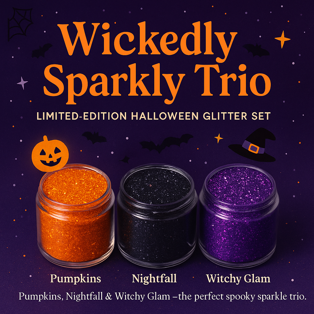 Wickedly Sparkly Trio – Halloween Glitter Set (Tangerine Glow, Midnight Shimmer, Flamazing Purple) for Tumblers, Resin, Slime & Crafts