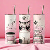 Kawaii Cat Tumbler – Pink Coffee & Books Cup with Straw (20oz Skinny