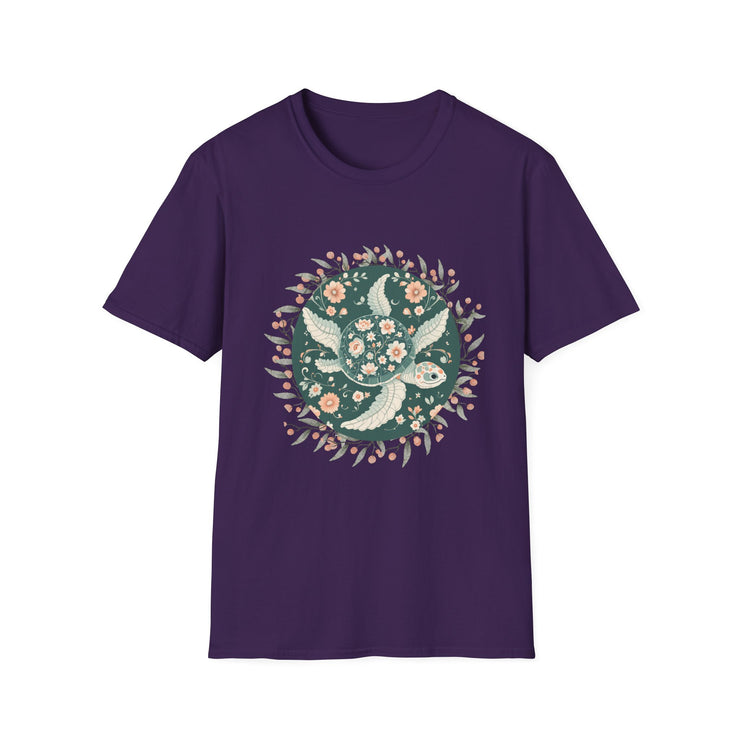 Floral Turtle Unisex Softstyle T-Shirt - Nature-Inspired Graphic Tee for Eco-Lovers