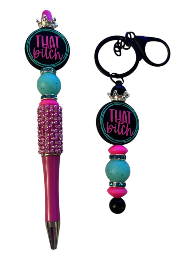Sassy beaded pen and key fob set