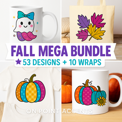 🍂 Fall Mega Bundle | 43 Autumn Shirt Designs + 10 Bonus Wraps & Decals | Halloween, Thanksgiving & Cozy Fall Graphics