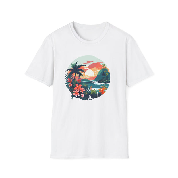 Tropical Sunset Unisex Softstyle T-Shirt - Perfect for Beach Lovers