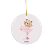 Ballerina Bear Ceramic Ornament, Personalized Christmas Tree Decoration, Holiday Gift, Ballet Lover, Keepsake Ornament, Custom Name