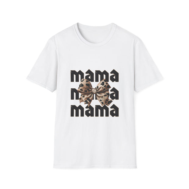 Mama Leopard Bow Unisex Softstyle T-Shirt - Perfect for Moms on Special Occasions!